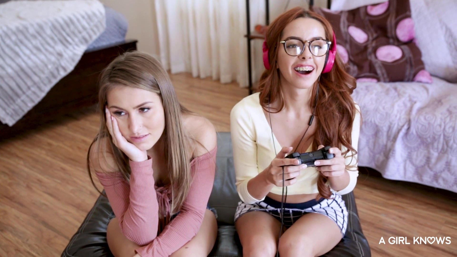 Tempting gamer girls share intimate lesbian moments of pure bliss